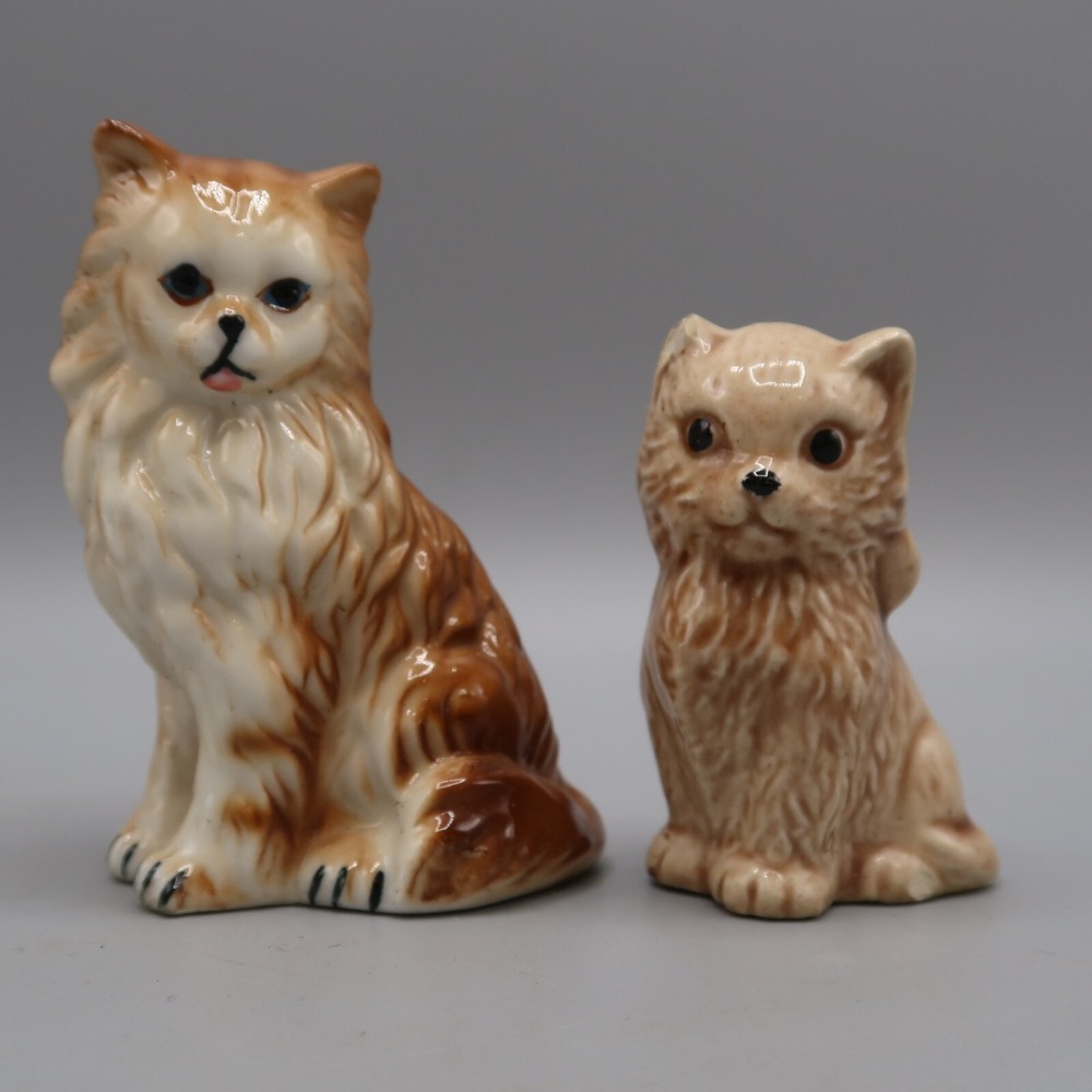 2‎ Vintage Kitten Cat Orange Striped Long Hair cat figurine 3.5"  & 2.5 in